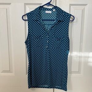 New York & Company Teal Polka Dot Blouse